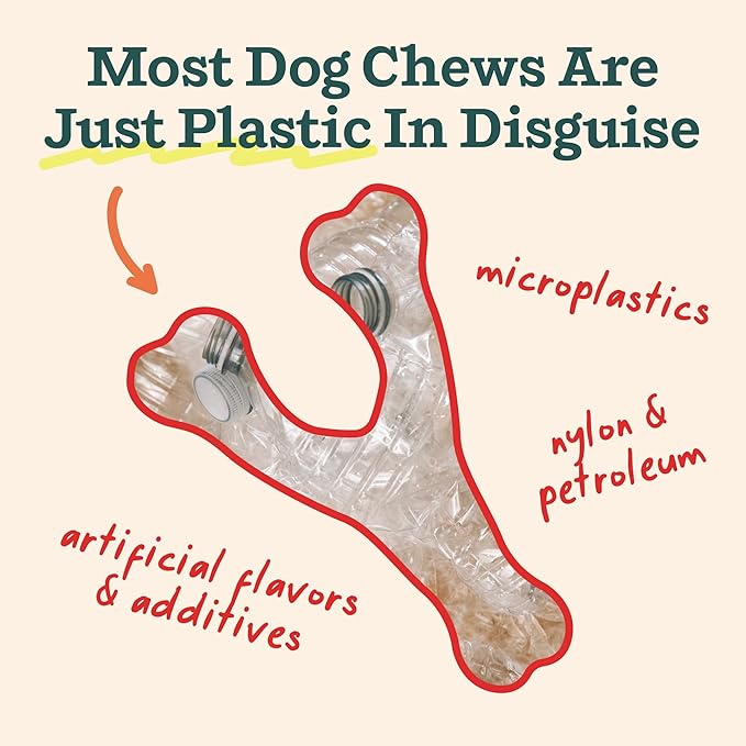WOOF HonestChew Dog Toy Antler - Durable Dog Chew Toy - Made with Natural, Plant-Based Ingredients - Splinter-Resistant - Safer Than Dog Bones - Medium