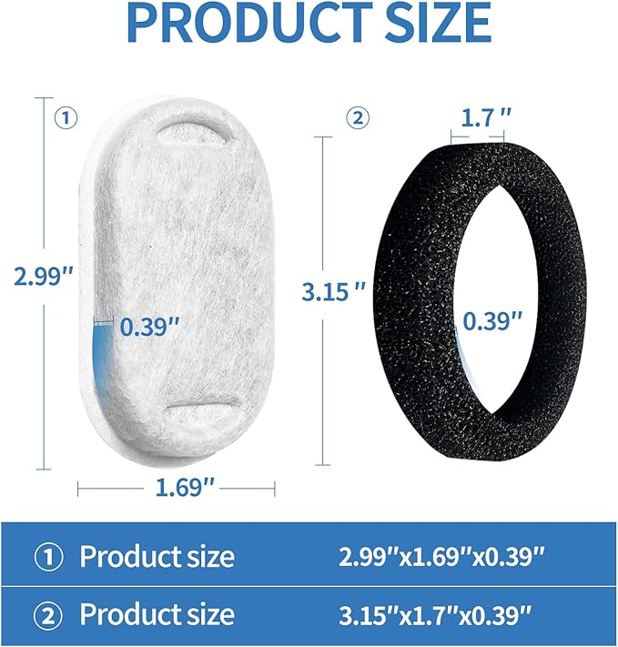Kactoily 10 Pack Cat Water Fountain Filters for 108oz/3.2L & 67oz/2L Stainless Steel, Cat Fountain Filter Replacement(10 Filters & 10Sponges)