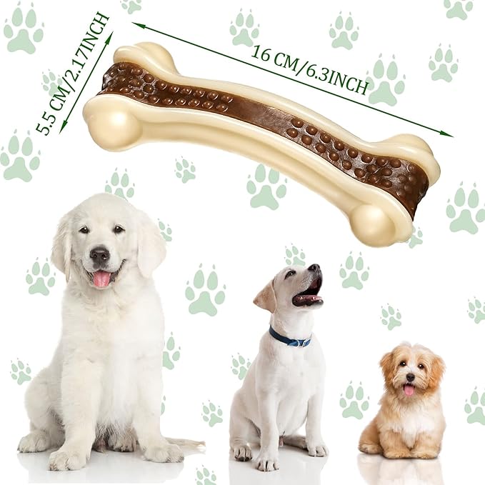 Sosation Bones Shaped Dog Toys for Aggressive Chewers, 2 Pack Dog Chew Toys Puppy Teething Nylon Beef Flavor for Large/Medium/Small Puppies Breeds(Curved Bone,Large)