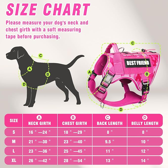 Tactical Dog Harness Small Sized Dog,No Pull Military Dog Vest with Easy Control Handle&Molle,Adjustable Heavy Duty Pet Harness for Hiking Training,Reflective for Night Walking Camo Pink S