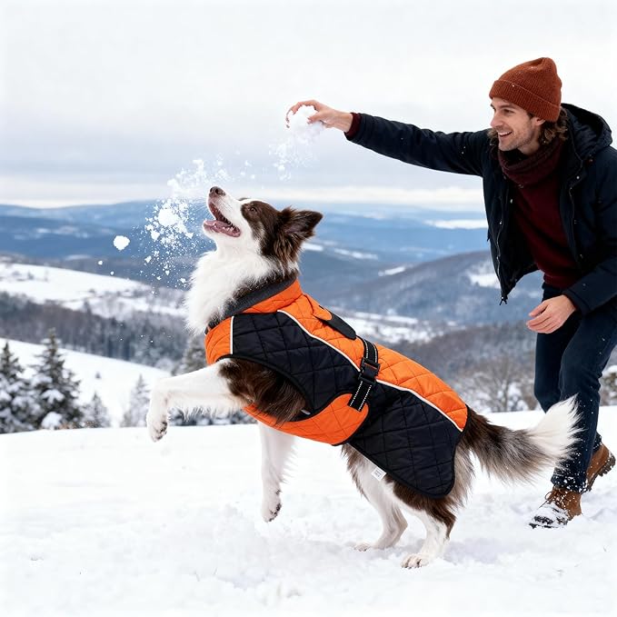 Dog Coat Dogs Winter Coat- Fleece Lined,Water-Resistant,Convertible Collar,Back Reflective Strip&Easy to Wear for Outdoor Walking Dog-Jacket(Orange, XX-Large)