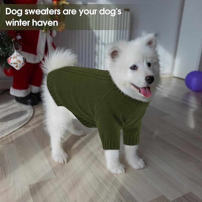 SAWMONG Dog Sweater for Small Dogs, Turtleneck Knitted Pullover Sweater Sweatshirt, Classic Winter Warm Pet Sweater for Boy Girl Pet Chihuahua, French Bulldog, Golden Retriever, Pug, Cat (Green, XS)