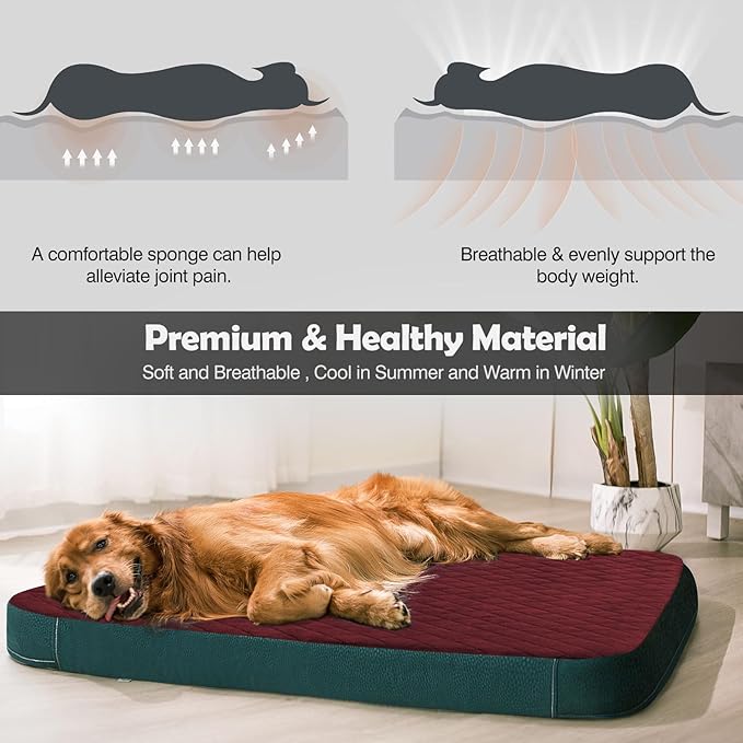 JoicyCo Dog Bed for Extra Large Dogs, Orthopedic Foam Jumbo Dog Bed Mattress, 47 inch Joint Relief Pet Sleeping Bed, Non Slip Bottom with Removable Washable Cover, Wine Red