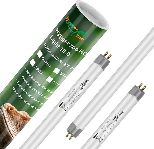 T5 UVB Reptile Light 24W 10.0 + UVA Light Bulb for Reptiles, 3-Pack Lamp Tube for Bearded Dragon, Desert-Grade Reptile UVB lamp Fixture