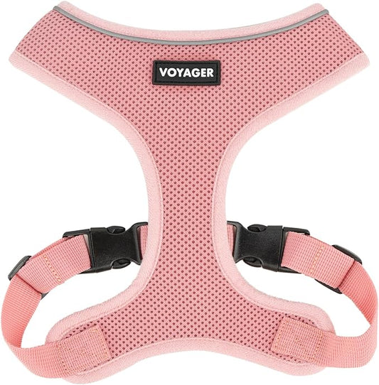 Best Pet Supplies Voyager Mesh Dog Breathable Harness Reflective Stitching, All Weather Adjustable for Walking Training, or Running - Heavy Duty & Durable, 220 Style (Pink), S