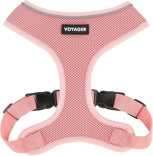 Best Pet Supplies Voyager Mesh Dog Breathable Harness Reflective Stitching, All Weather Adjustable for Walking Training, or Running - Heavy Duty & Durable, 220 Style (Pink), L
