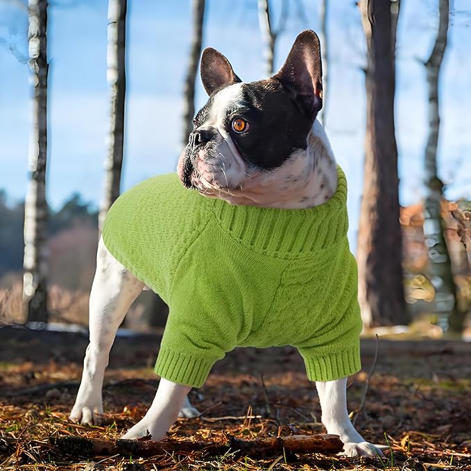 Kuoser Dog Sweater, Warm Winter Fall Turtleneck Knit for Large Dogs, Half Sleeves Dog Christmas Sweater for Girls Boys, Thick Thermal Pet Sweaters Cold Weather Pullover Clothes, Green XL