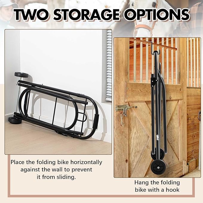 Horse Saddle Tack Cart with Wheels, Rolling Iron Heavy Duty Saddle Wheeler with Hooks Foldable Horse Equipments Stable Storage Tool for Moving Transport Essential Organizer Supplies