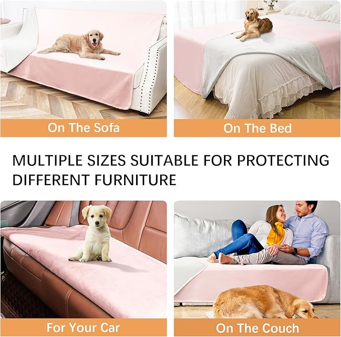 Waterproof Blanket for Bed Protection, Washable Dog Blankets for Couch, Soft Reversible Pet Throw Furniture Protector Cover for Sofa-82"x120",Pink+Cream