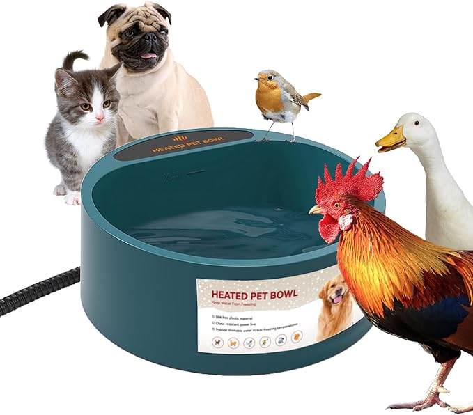 Dog Heated Water Bowl for Outdoor No Freeze Water Bowl Pet Water Heater with Chew Resistant Cord, 2.2L