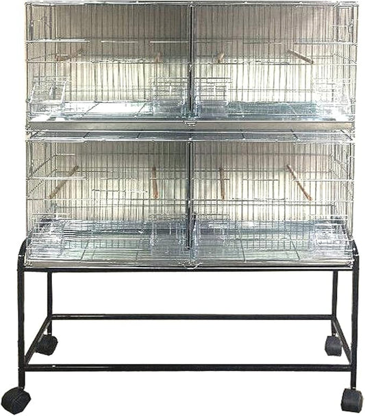Combo: Galvanized Zinc Plated Stack & Lock Breeder Bird Flight Cage Breeding Nest Door Removable Divider with Rolling Stand (35.5"x18"x19"H-LOT-2-STAND, Galvanized Zinc Plated)