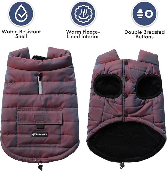 Spark Paws Dog Winter Jacket, Water-Resistant Coat, Warm Reflective Windproof Fleece-Interior, for Medium and Large Dogs - Cosmic - 4XL