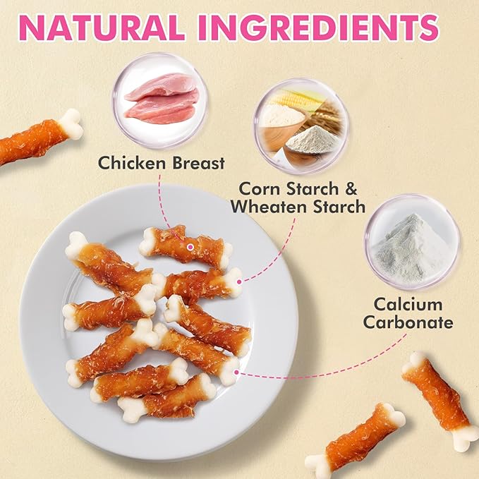 Dog Treats, 2.3 Inch Chicken Wrapped Calcium Bones, Rawhide Free Soft Dog Snacks for Puppy and Small Dogs, 20 oz