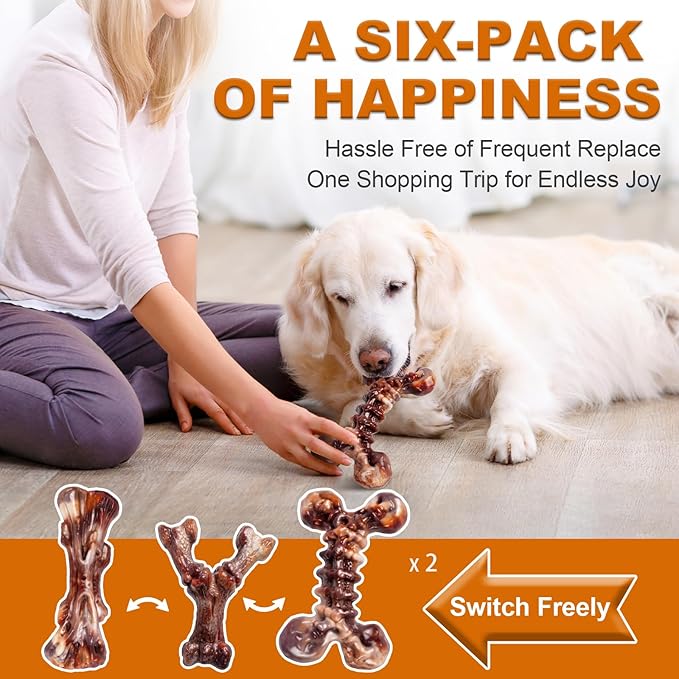 6-Pack Heavy Duty Nylon Dog Chew Toys for Medium Large Dogs Bacon Flavor |Pure Nylon for Aggressive Chewers |Reduces Boredom |Varied Shapes for Extended Engagement | Designed for 25-80 lbs Breed Sizes