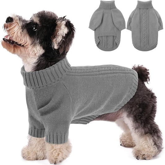 SAWMONG Dog Sweater for Small Dogs, Turtleneck Knitted Pullover Sweater Sweatshirt, Classic Winter Warm Pet Sweater for Boy Girl Pet Chihuahua, French Bulldog, Golden Retriever, Pug, Cat (Grey, XS)