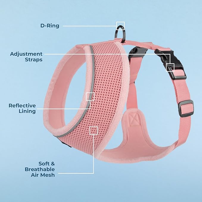 Best Pet Supplies Voyager Mesh Dog Breathable Harness Reflective Stitching, All Weather Adjustable for Walking Training, or Running - Heavy Duty & Durable, 220 Style (Pink), XL