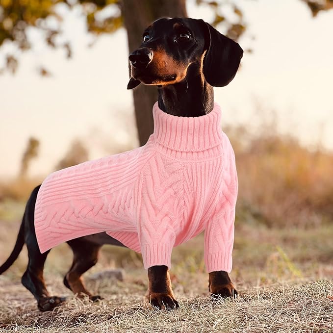 ASENKU Dog Sweater, Dog Sweaters for Medium Dogs, Warm Pullover Doggie KnitTurtleneck Warm Clothes for French Bulldog, Boston Terrier（Pink, M）
