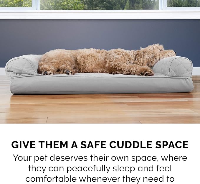 Furhaven Orthopedic Dog Bed for Large Dogs w/ Removable Bolsters & Washable Cover, For Dogs Up to 125 lbs - Quilted Sofa - Silver Gray, Jumbo Plus/XXL