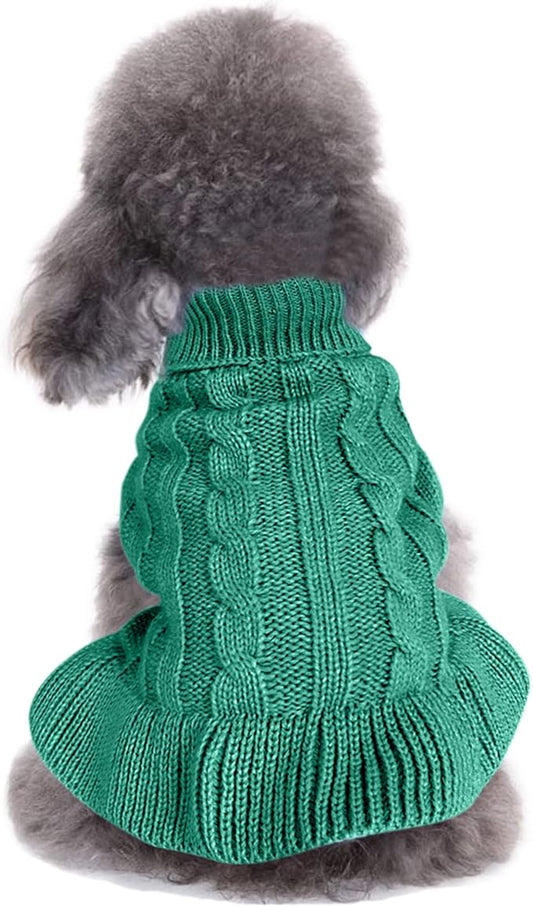 CHBORCHICEN Small Dog Sweaters Knitted Pet Cat Warm Dog Sweatshirt Winter Clothes Kitten Puppy Sweater (L, Dress-Green)
