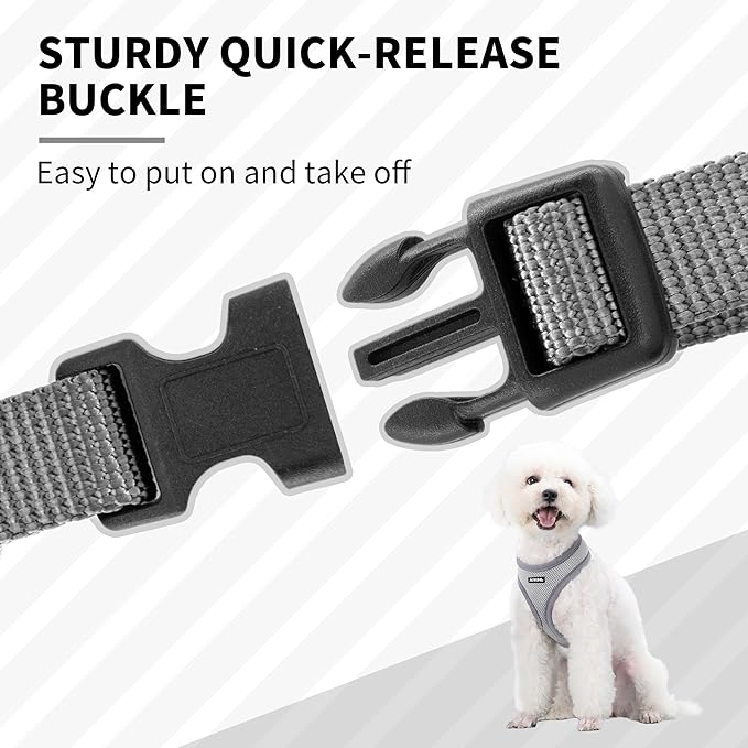 AIITLE Easy Walk Dog Harness, Soft No-Pull Design, Breathable 3-Layer Mesh for Medium Dogs, Adjustable Fit for Hiking, Training – Fits Pugs, Bichon Frise (XL, Grey)