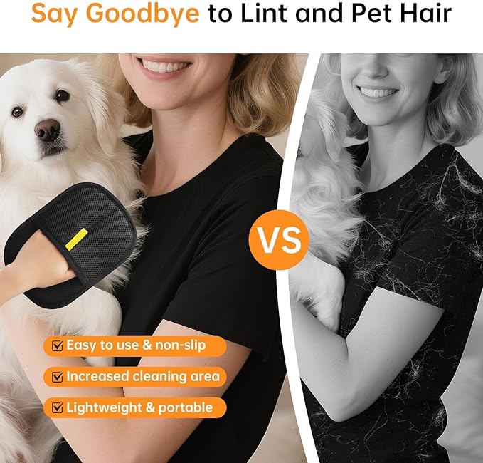 Reusable Pet Hair Removal Gloves, Cat Dog Electrostatic Hair Remover Grooming Glove Tool
