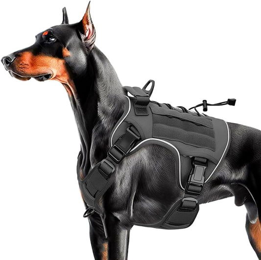 Heavy-Duty Tactical Dog Harness for Large Dogs, No Pull Adjustable Reflective Pet Vest with Molle System, K9 Military-Grade Control for Service Training, Outdoor & 10+ Breeds, Gray, Large