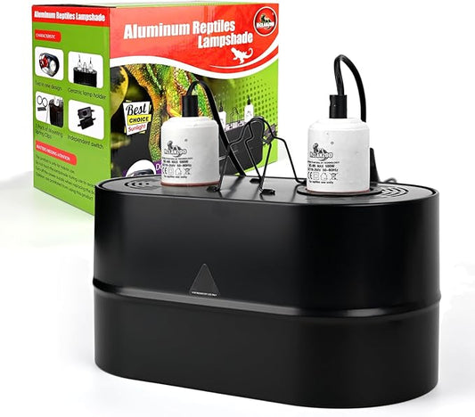 Dual Reptile Light Fixture Deep Dome,Max 150W,UV Lamp Fixture Dual Lamp Cap for Reptiles Terrarium with Two Independent Switches Heat Lighting Lamp Kit.