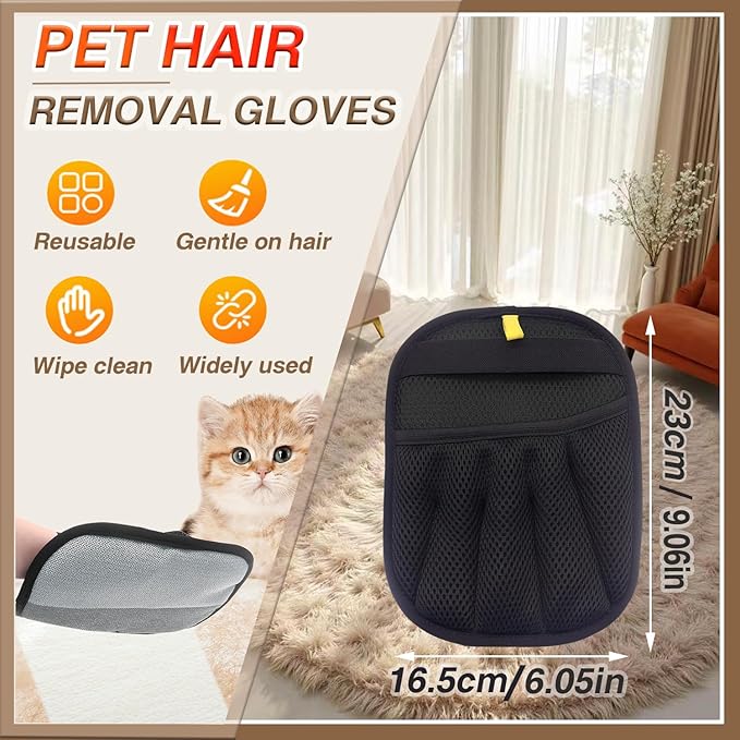 Pet Hair Remover Glove - Reusable Electrostatic Five-Finger Gloves for Cat/Dog Hair Removal on Furniture, Carpet & Clothes (1PCS)