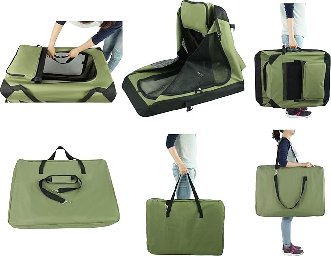 EliteField 3-Door Folding Soft Dog Crate with Carrying Bag and Fleece Bed (2 Year Warranty), Indoor & Outdoor Pet Home (24" L x 18" W x 21" H, Sage Green)