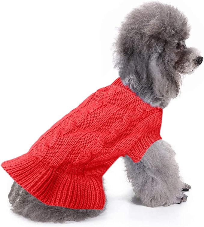 CHBORCHICEN Small Dog Sweaters Knitted Pet Cat Warm Dog Sweatshirt Winter Clothes Kitten Puppy Sweater (XXS, Dress-Red)