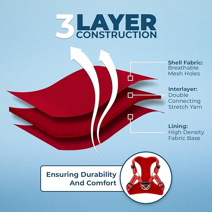 Best Pet Supplies Voyager Mesh Dog Breathable Harness Reflective Stitching, All Weather Adjustable for Walking Training, or Running - Heavy Duty & Durable, Harness (Red), XL