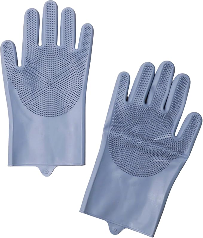 Pet Grooming Gloves，Heat-Resistant Silicone Gloves with High-Density Teeth for Enhanced Massaging and Bathing of Dogs and Cats (Gray, 1 Pair)