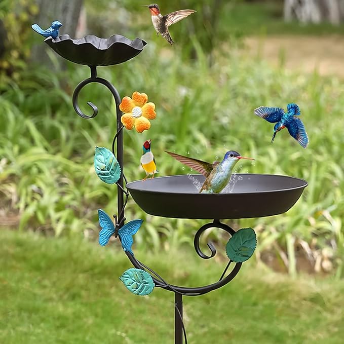 Free Standing Bird Baths for Outdoors, 58" H Decorative Bird Bath Feeder Combo with Metal Stake, Upgraded 5 Spikes Detachable Antique Birdbaths for Garden Patio Yard Lawn