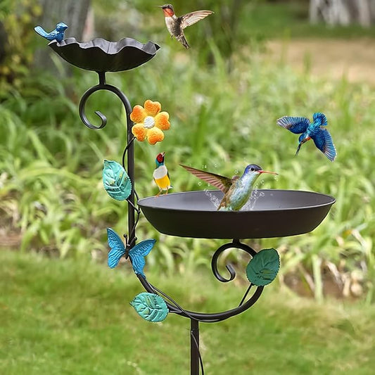 Free Standing Bird Baths for Outdoors, 58" H Decorative Bird Bath Feeder Combo with Metal Stake, Upgraded 5 Spikes Detachable Antique Birdbaths for Garden Patio Yard Lawn
