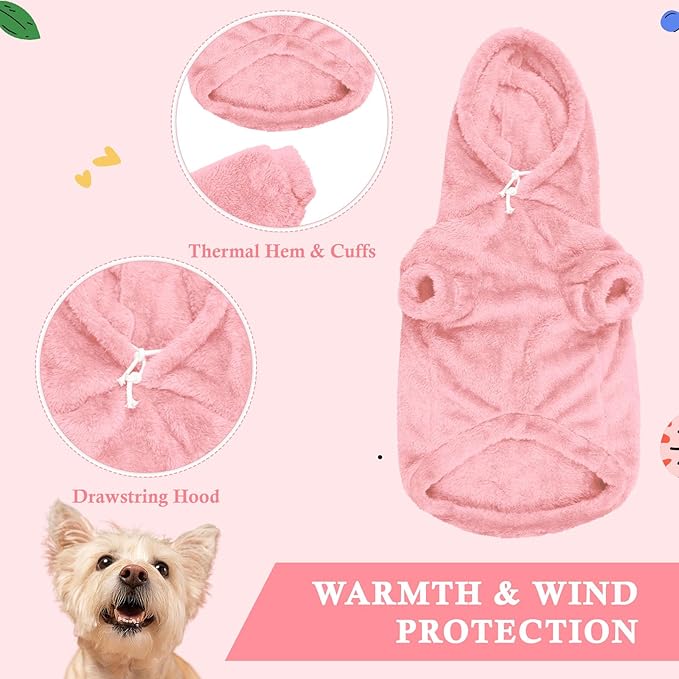 Dog Sweater,Dog Hoodies,Warm Fuzzy Fleece Sweatshirt with Hood & Pocket,Leash Hole,Cozy Cold Weather Pet Clothes Pet Sweater for Small,Medium,and Large Dogs(Pink,XL)