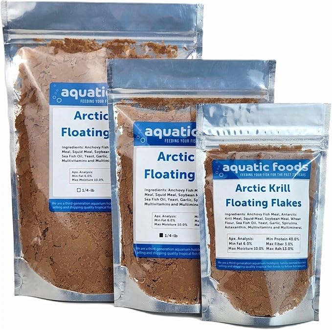 Aquatic Foods Inc. Arctic Krill Flakes which Contain Natural Carotenoids & Astaxanthin That Will Enhance The Vibrant Colors of Fish, for All Tropical and Marine Fish...WL…1/4-lb Foil Pouch Bag