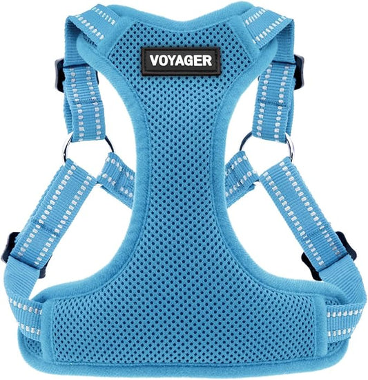 Best Pet Supplies Voyager Mesh Dog Breathable Harness Reflective Stitching, All Weather Adjustable for Walking Training, or Running - Heavy Duty & Durable, Harness (Baby Blue), XL