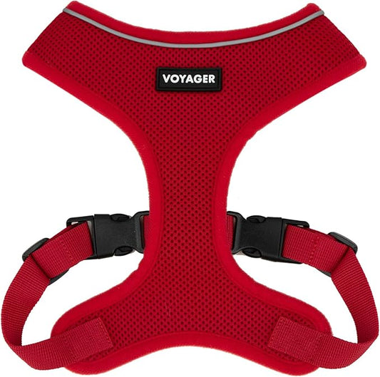 Best Pet Supplies Voyager Mesh Dog Breathable Harness Reflective Stitching, All Weather Adjustable for Walking Training, or Running - Heavy Duty & Durable, 220 Style (Red), XL