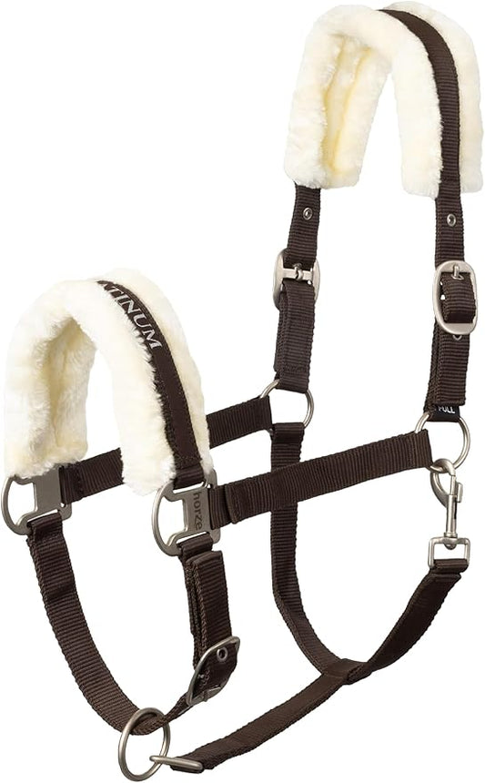 HORZE Howard Soft Fleece Padded Adjustable Polyester Horse Halter - Dark Brown - Cob