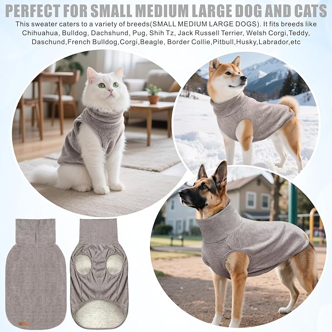 Mosucoirl Dog Sweaters Pet Pullover,Turtleneck Doggy Sweatshirt for Extra Large Dogs Thick Warm Dog Clothes Fleece Soft Winter Puppy Hoodies Outfit for Small Medium Large Dogs XS-4XL (Khaki, 4XL)