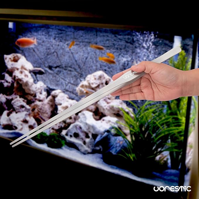 VORESTIC 2 Pcs 15 Inch Tweezers, Heavy Duty Reptile Feeding Tongs, Aquarium Tongs, Reptile Tweezers Feeding, Reptile Tongs, Straight and Curved Long Tweezers for Aquarium and Terrarium
