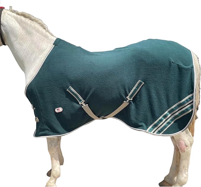 Majestic Ally Anti Pill Fleece Horse Blanket/Sheet with Silver Braided Rope (Hunter Green, 74)