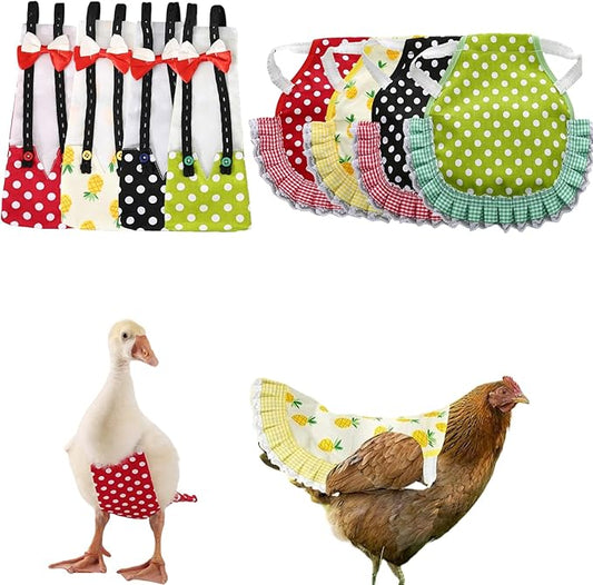 4-Pack Chicken Diapers Saddle Set for Hen with Bow Tie Reusable Handmade Washable Waterproof Inner Layer for Geese Duck Chicken- Stylish and Protective Poultry Clothes (4 Diapers+4 Saddles,Large)