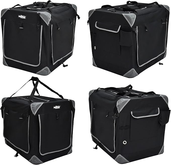 EliteField 4-Door Folding Soft Dog Crate with Curtains, Carrying Bag and Fleece Bed (2 Year Warranty), Indoor & Outdoor Pet Home (24" L x 18" W x 21" H, Black+4 Door Curtains)