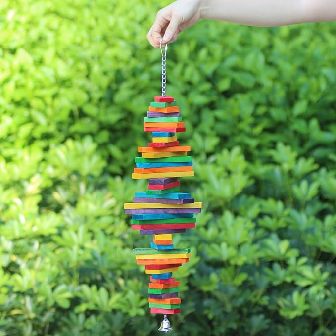 Bird Chewing Toy Large Medium Parrot Cage Bite Toys African Grey Macaws Cockatoos Eclectus Amazon (Rainbow-23.2inch)