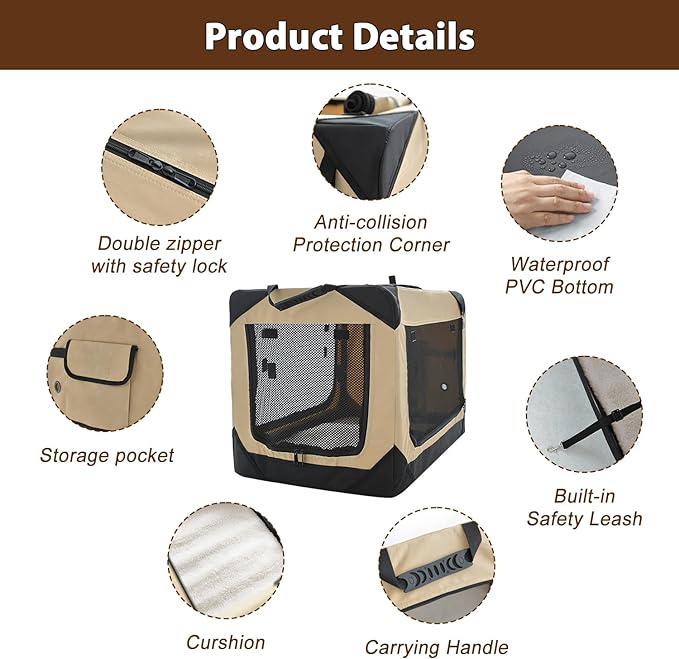 Soft Dog Crate for Extra Large Dogs, 4-Door Foldable Collapsible Dog Crate with Soft Sides, Indoor & Outdoor Travel Dog Kennel