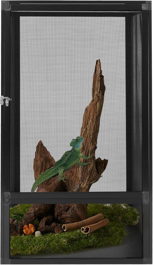 Reptile Terrarium 17.72" x 17.72" x 31.50" Vertical Metal Mesh Structure Enclosure with Hinge Door and Removable Top Mesh for Small Reptiles, Geckos, Frogs, Lizards, Snakes
