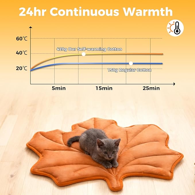 KOOLTAIL Upgrade Self Warming Cat Bed for Winter, Reversible Extra Cozy Pet Sleeping Blanket Pad for All Season, Thicken Self Heating Puppy Mats with Thermal Foil for Crate, Floor, Outdoor, Maple Leaf