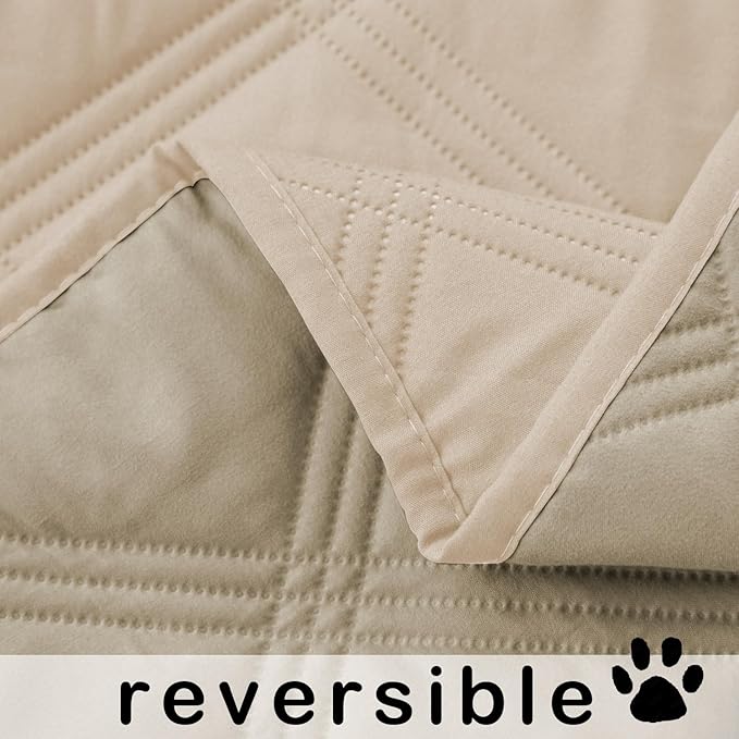 fuguitex Waterproof Dog Blanket Reversible for Small Dogs Resistant Leakproof Washable Couch Cushion Bed Protector Cover for Indoor Furniture Pet Friendly（68"*82",Beige+Khaki