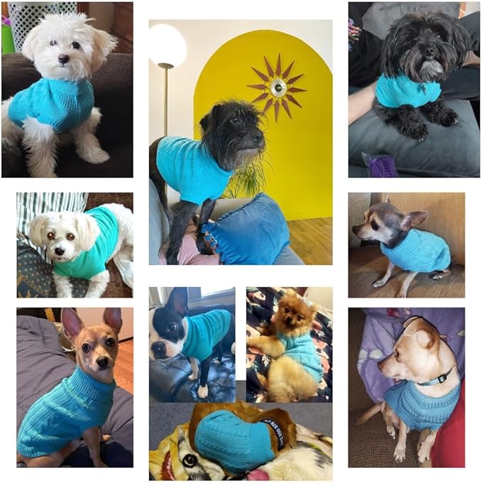CHBORCHICEN Small Dog Sweaters Knitted Pet Cat Warm Dog Sweatshirt Winter Clothes Kitten Puppy Sweater (XX-Small, Sky Blue)
